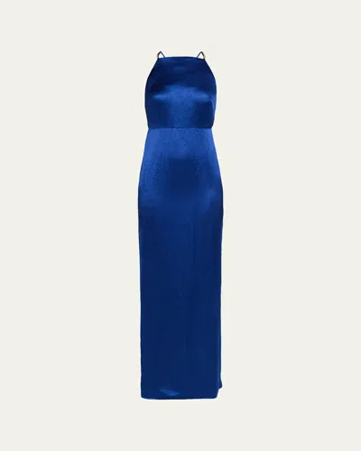 Jason Wu Collection Crystal Strappy Backless Satin Apron Gown In Blue