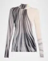 Jason Wu Collection Dancing Pleat Printed Long-sleeve Turtleneck Top