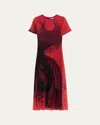 Jason Wu Collection Dancing Pleat Short-sleeve Pleated Midi Dress In Red