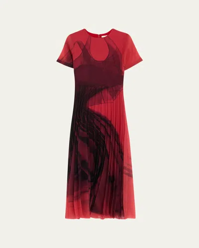 JASON WU COLLECTION DANCING PLEAT SHORT-SLEEVE PLEATED MIDI DRESS