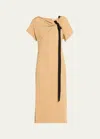 JASON WU COLLECTION DRAPED FLUID CREPE MIDI DRESS WITH TIE DETAIL