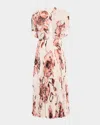 Jason Wu Collection Floral Drop-waist Short-sleeve Midi Dress In Pink