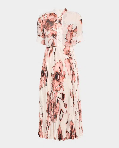 Jason Wu Collection Floral Drop-waist Short-sleeve Midi Dress In Pink