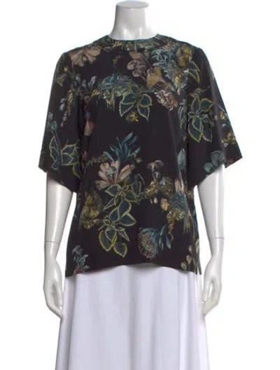 Pre-owned Jason Wu Collection Floral Print Crew Neck Top In Black