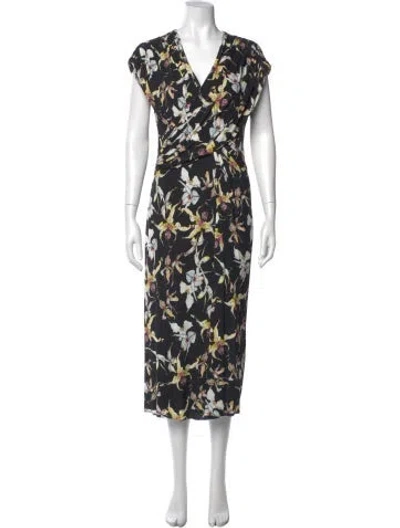 Pre-owned Jason Wu Collection Floral Print Long Dress In Black