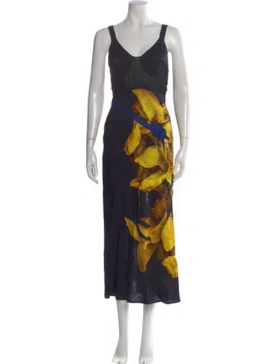 Pre-owned Jason Wu Collection Floral Print Long Dress In Blue