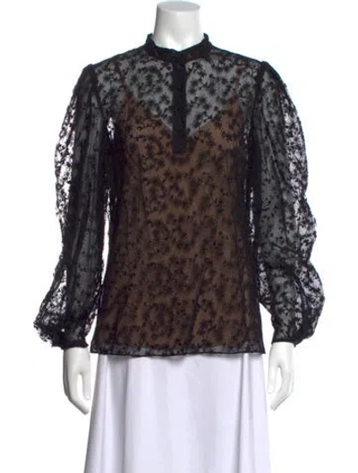 Pre-owned Jason Wu Collection Floral Print Long Sleeve Blouse In Black