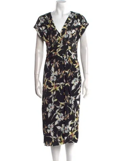 Pre-owned Jason Wu Collection Floral Print Midi Length Dress In Black