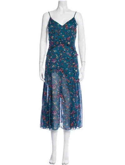 Pre-owned Jason Wu Collection Floral Print Midi Length Dress In Blue