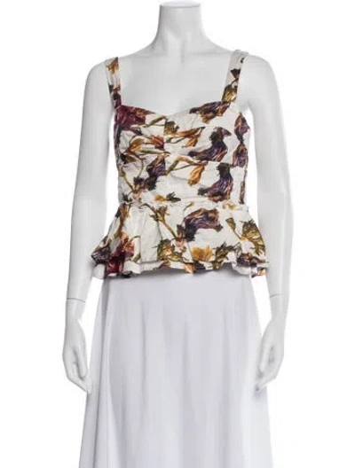 Pre-owned Jason Wu Collection Floral Print Scoop Neck Top In Neutral