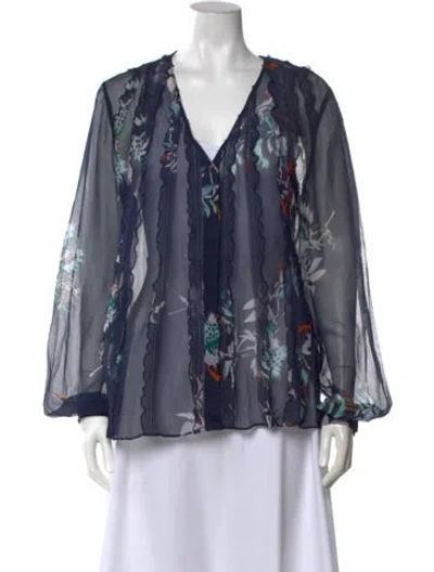 Pre-owned Jason Wu Collection Floral Print V-neck Blouse In Blue