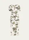 JASON WU COLLECTION FLORAL RUCHED JERSEY MIDI DRESS WITH HIGH SLIT