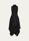 JASON WU COLLECTION FLUID CREPE BOMBER FIT-FLARE HANDKERCHIEF MIDI DRESS