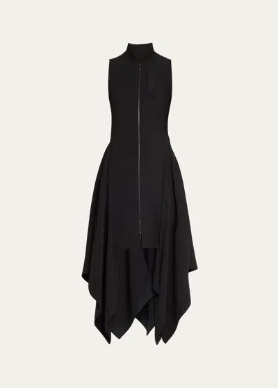 Jason Wu Collection Fluid Crepe Bomber Fit-flare Handkerchief Midi Dress In Black