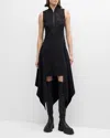 Jason Wu Collection Fluid Crepe Bomber Fit-flare Handkerchief Midi Dress In Black