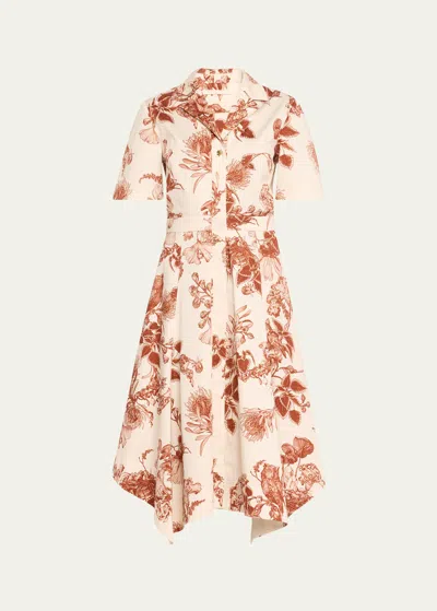Jason Wu Collection Forest Floral Handkerchief Shirtdress In Calico Rust