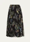 JASON WU COLLECTION FOREST FLORAL PLEATED CHIFFON SKIRT