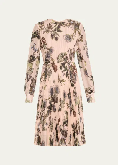 Jason Wu Collection Forest Floral Pleated Short Dress In Rose Pink Multi