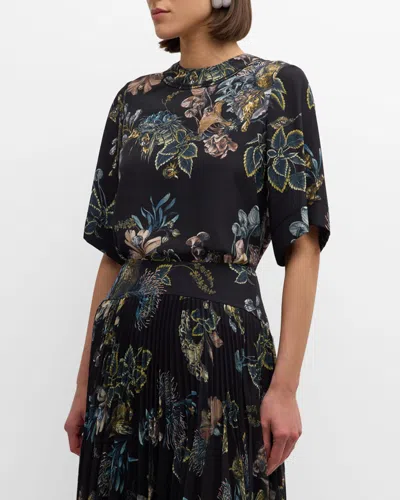 Jason Wu Collection Forest Floral Short-sleeve Top In Black Multi