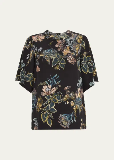JASON WU COLLECTION FOREST FLORAL SHORT-SLEEVE TOP