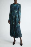 Jason Wu Collection Long-sleeve Pleated Chiffon Midi Dress In Lapis Multi