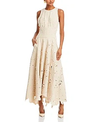 Jason Wu Collection Distressed Frayed Twill Midi Dress In Cream