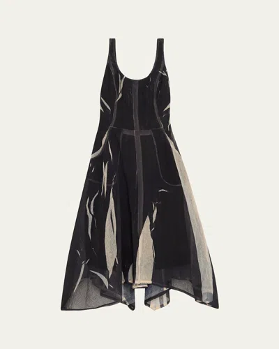 Jason Wu Collection Gauze Screen Printed Tank Dress With Handkerchief In Blackalmond