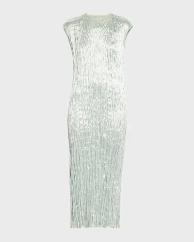 Jason Wu Collection Hammered Satin Pleated Midi Dress In Sage