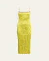 Jason Wu Collection Hammered Satin Pleated Slip Dress In Chartreuse