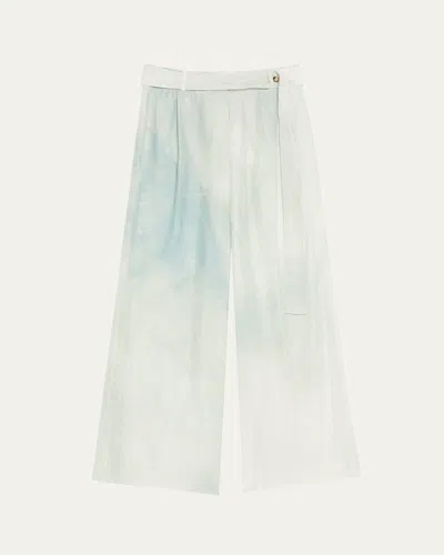 Jason Wu Collection High Rise Pleat Front Silk Habotai Pants In Ice Blue Wash