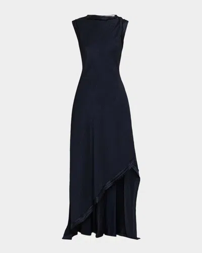 Jason Wu Collection High-neck Washed Twill Asymmetric Dress In Black