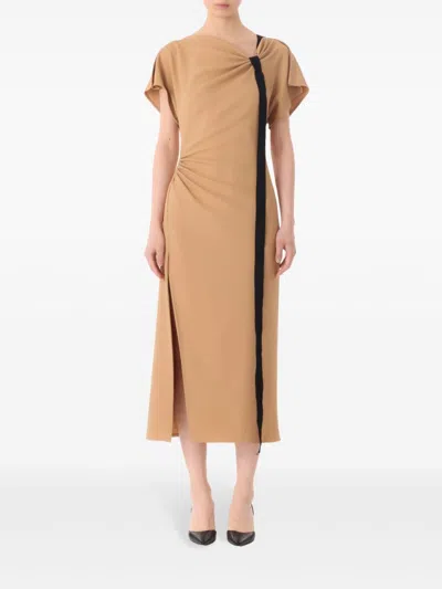 Jason Wu Collection Knot-detail Draped Midi Dress In Latte