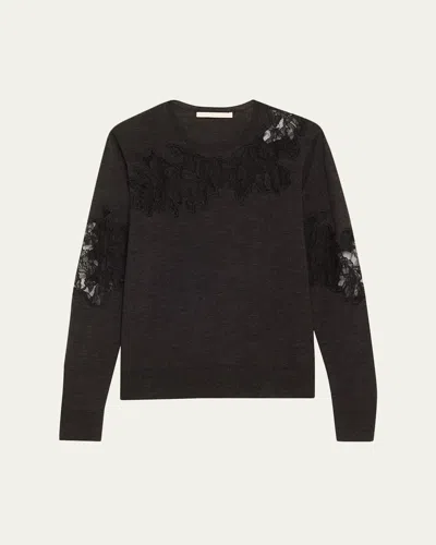 Jason Wu Collection Lace-inset Merino Wool Sweater In Gray