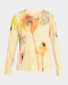Jason Wu Collection Lace-trim Watercolor Floral Print Crewneck Sweater In Yellow