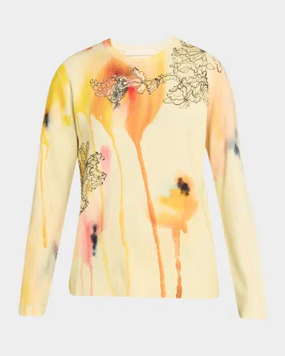 JASON WU COLLECTION LACE-TRIM WATERCOLOR FLORAL PRINT CREWNECK SWEATER