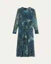 Jason Wu Collection Long-sleeve Pleated Chiffon Midi Dress In Lapis Multi