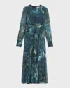 Jason Wu Collection Long-sleeve Pleated Chiffon Midi Dress In Multi