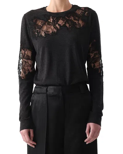 Jason Wu Collection Merino Wool Lace Crewneck Sweater In Gray