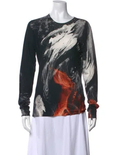 Pre-owned Jason Wu Collection Merino Wool Printed Top In Black