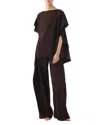 Jason Wu Collection Asymmetrical Crepe Boatneck Top With Organza Trim In Bark