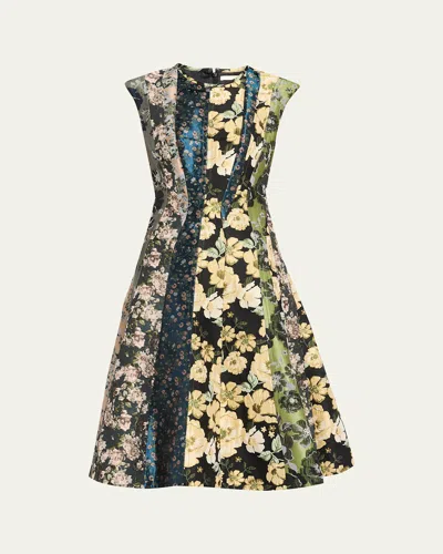 Jason Wu Collection Mixed Floral Silk Jacquard Patchwork Midi Dress In Multi