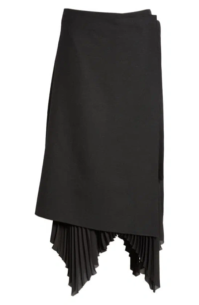 Jason Wu Collection Mixed Media Pleated Asymmetric Wrap Skirt In Black