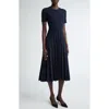 Jason Wu Collection Short Sleeve Wool Cable Midi Dress In Navy