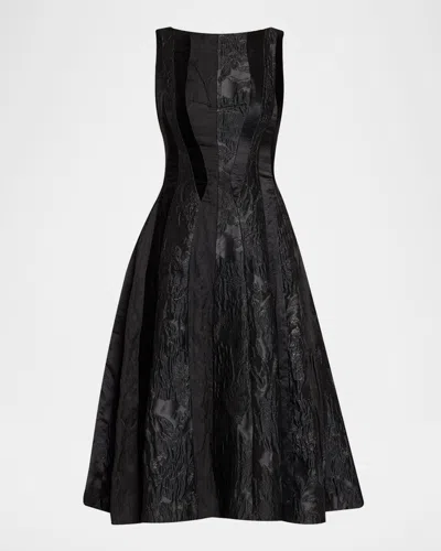 Jason Wu Collection Mixed-media Patchwork Sleeveless Low-back Midi Dress In Black