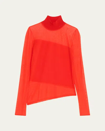 Jason Wu Collection Mock-neck Asymmetric Sheer Merino Wool Sweater In Orange