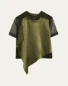 Jason Wu Collection Organza And Crinkled Satin T-shirt In Green