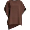 Jason Wu Collection Asymmetrical Crepe Boatneck Top With Organza Trim In Bark