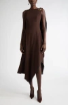 Jason Wu Collection Boatneck Fit-flare Crepe Dress With Organza Trim In Bark