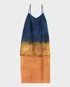Jason Wu Collection Painted Stripe Slip Dress With Organza Underlayer In Yellow