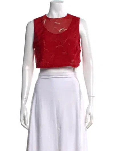 Pre-owned Jason Wu Collection Patterned Crew Neck Crop Top In Red